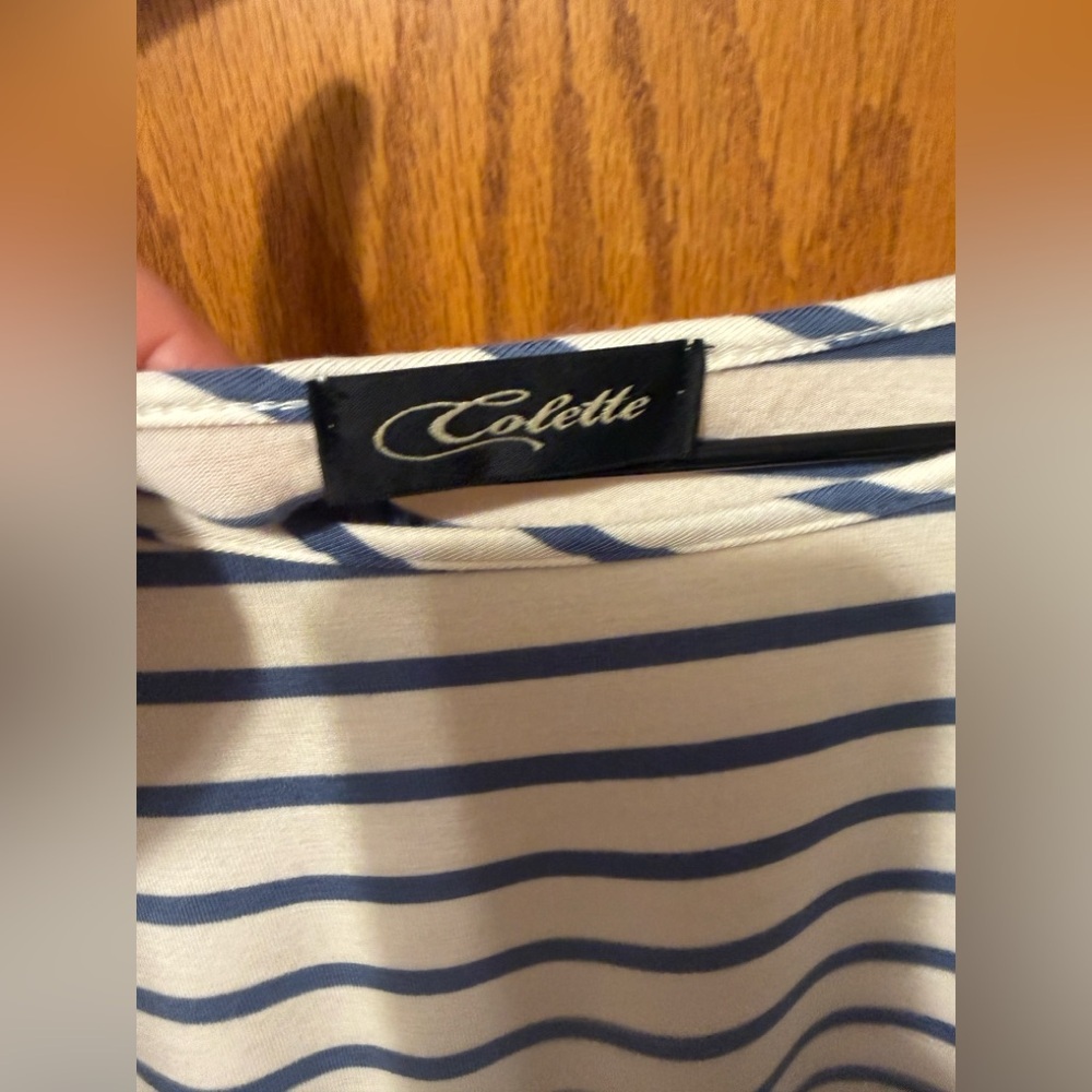 Colette Blue and White Striped Cold Shoulder Top from Stitch Fix Size Large - Picture 8 of 9